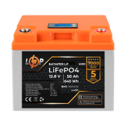 Аккумулятор LP LiFePO4 для ИБП LCD 12V (12,8) - 50 Ah (640Wh) (BMS 80A/40A) пластик (LP20931)