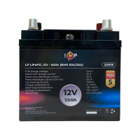 Акумулятор LP LiFePO4 універсальний із зарядним пристроєм 12V (12,8V) - 50 Ah (640Wh) (BMS 50A/25А) пластик