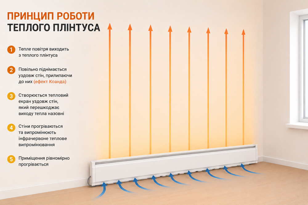 Принцип работы теплого плинтуса